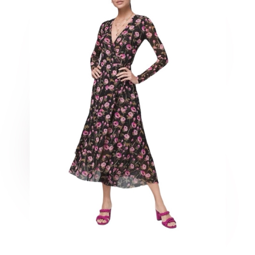 NWT White House Black Market Mesh Floral Wrap Dress